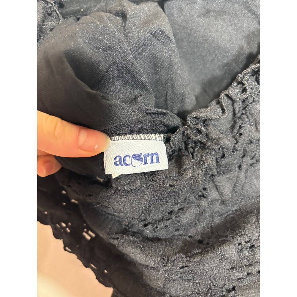 Acorn Womens Black Lace Off The Shoulder Ruffle Blouse Short Sleeve Top Floral - Picture 3 of 3